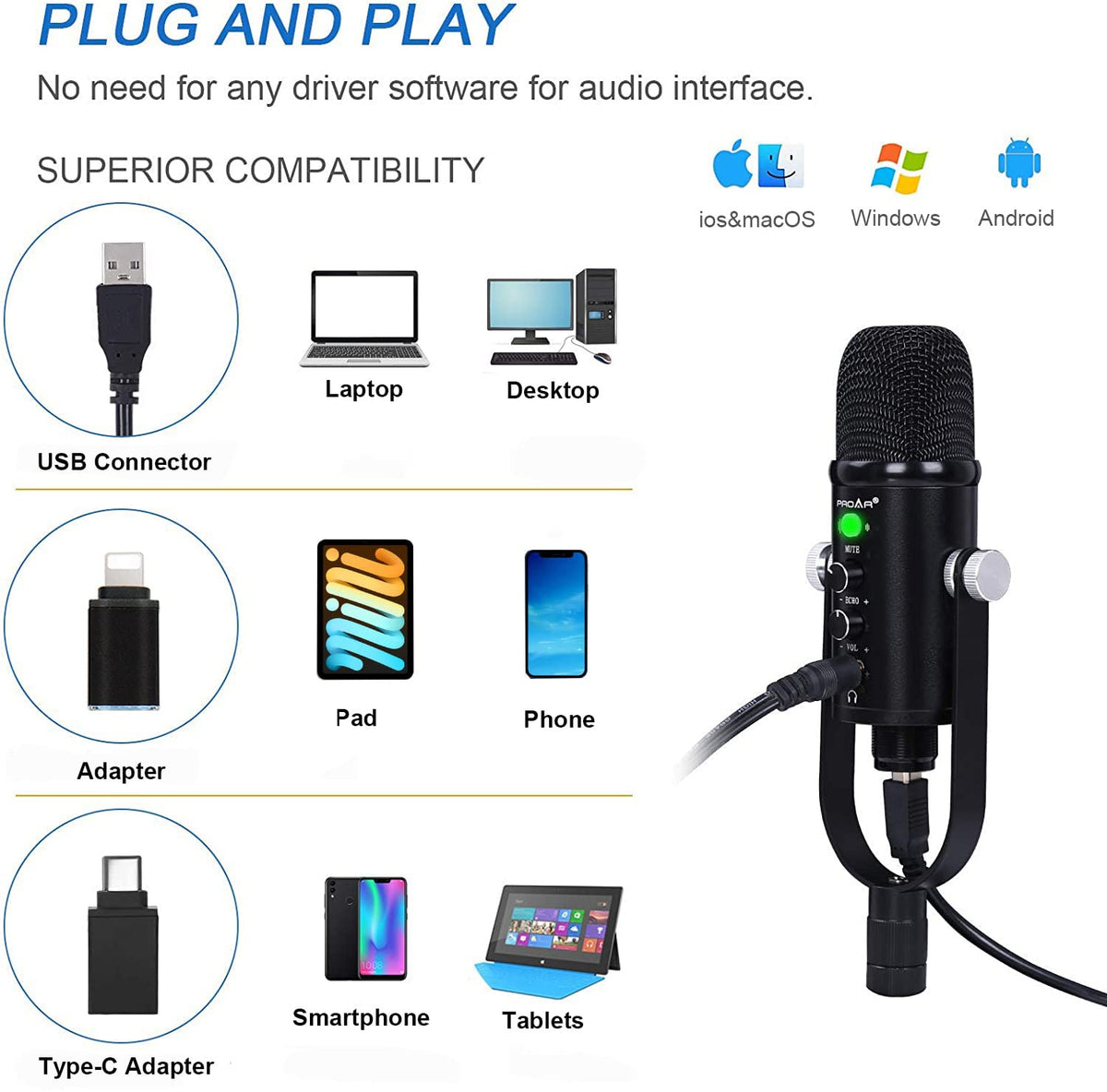 USB Condenser Microphone Kit with Boom Arm Q473