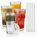 20 oz Ribbed Glass Tumblers with Lids and Straws, Set of 4 X1509