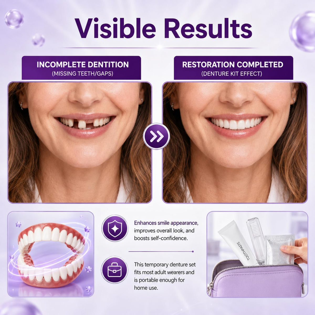 Heat Moldable Custom Fit Upper Lower False Teeth T3827