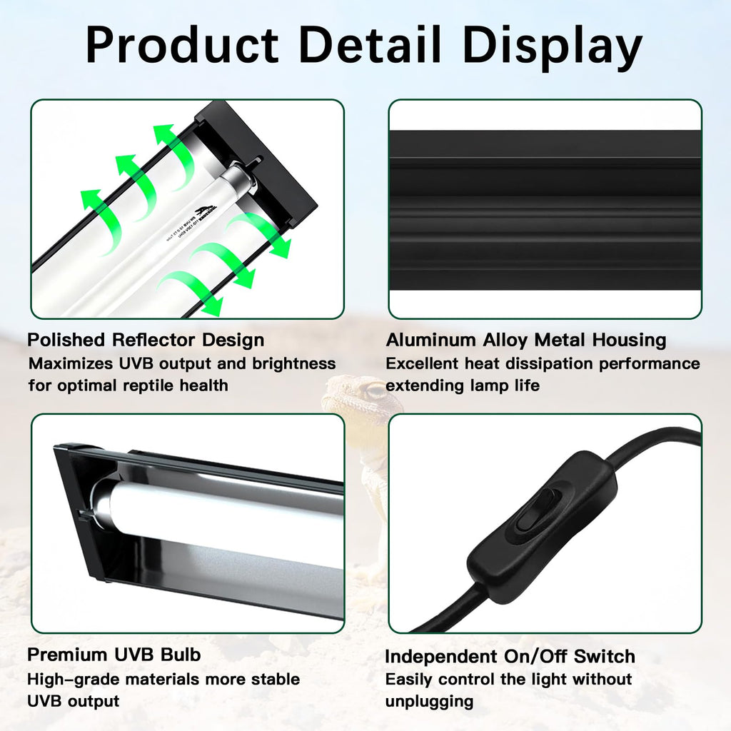 8W UVA UVB Reptile Light Fixture Combo Kit S29750