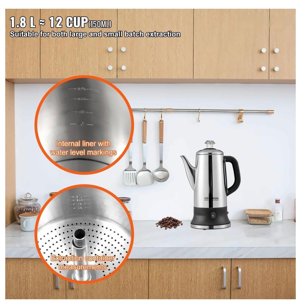 12-Cup Stainless Steel Electric Percolator Coffee Pot K796
