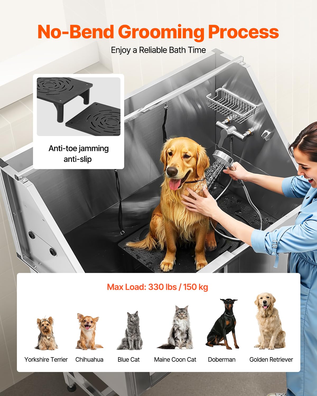 Stainless Steel 50 inch Pet Grooming Tub with Stairs P330354
