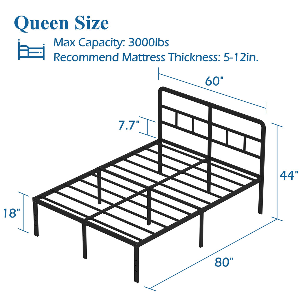 18 Inch Metal Queen Bed Frame with Headboard F96767