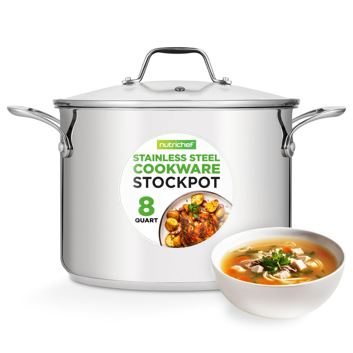 8-Quart Stainless Steel Stock Pot with See-Through Lid U946