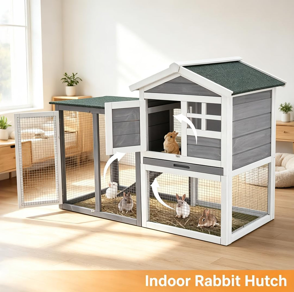 2-Story Wooden Bunny Hutch with Tray G53757