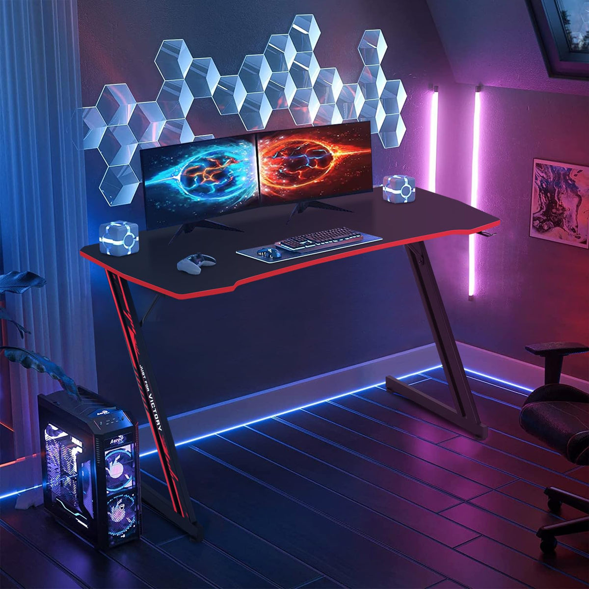 47 Inch Z Shaped Gaming Desk with Headphone Hook E337743