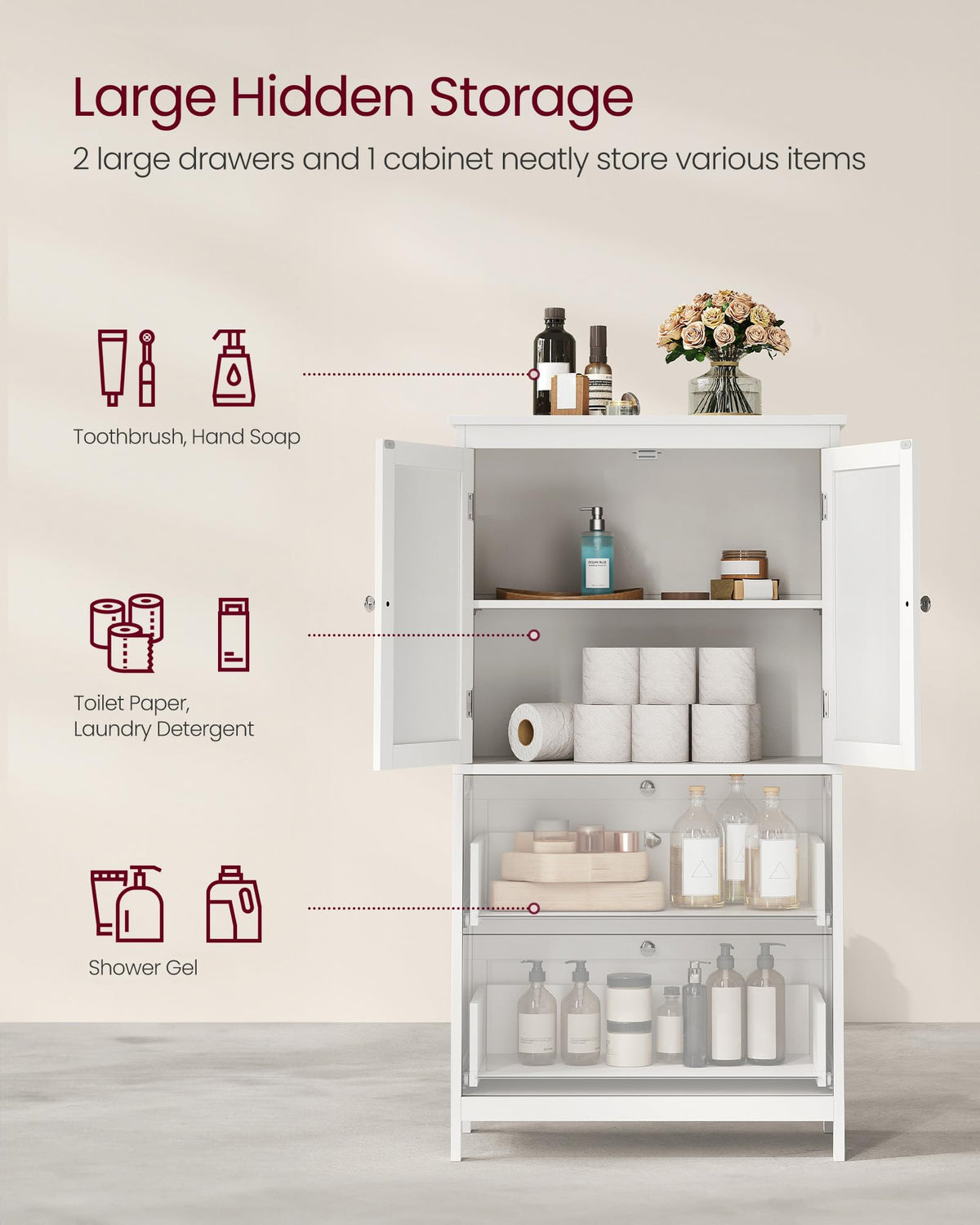 Cloud White Bathroom Floor Cabinet with 2 Doors, 2 Drawers P123987