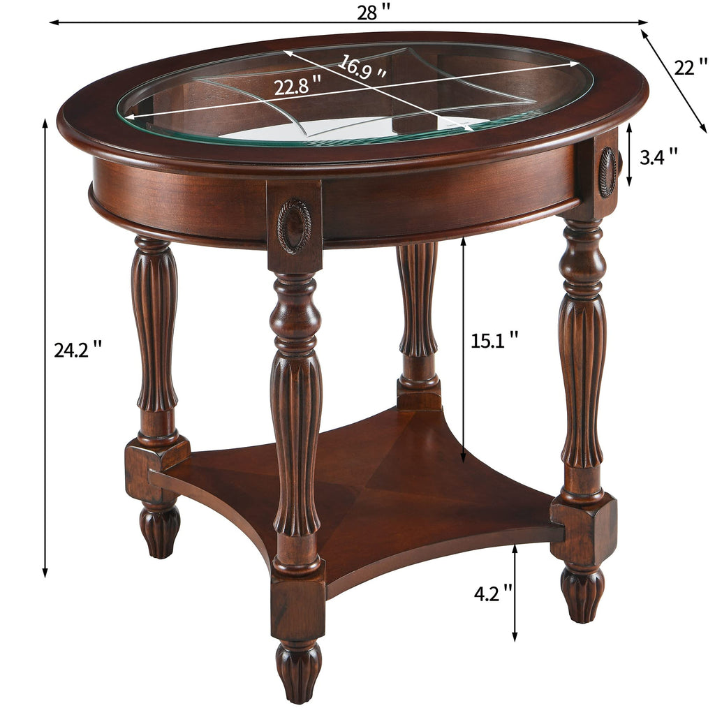 Wood Oval End Table with Glass Top G21186