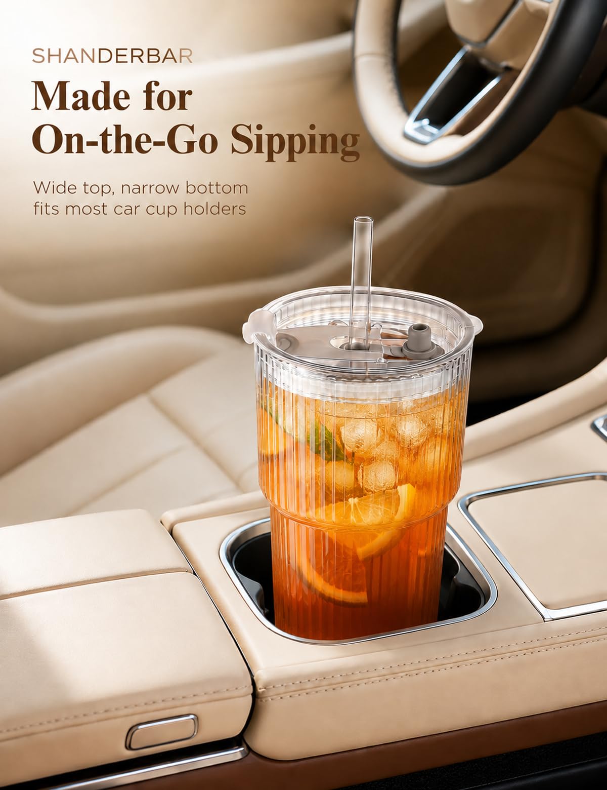 20 oz Ribbed Glass Tumblers with Lids and Straws, Set of 4 X1509