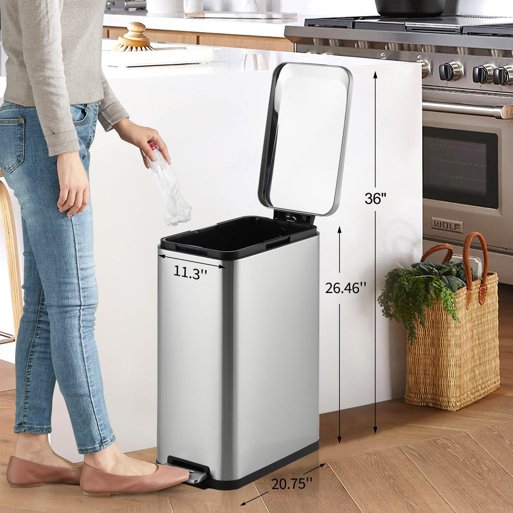 50L Slim Stainless Steel Step Trash Can with Soft-Close Lid F9525