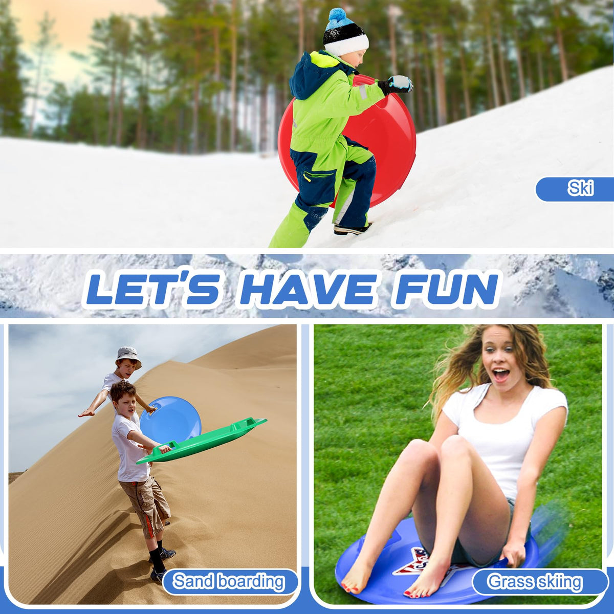 23.6 Inch Round Plastic Snow Saucer Sled with Handles N907