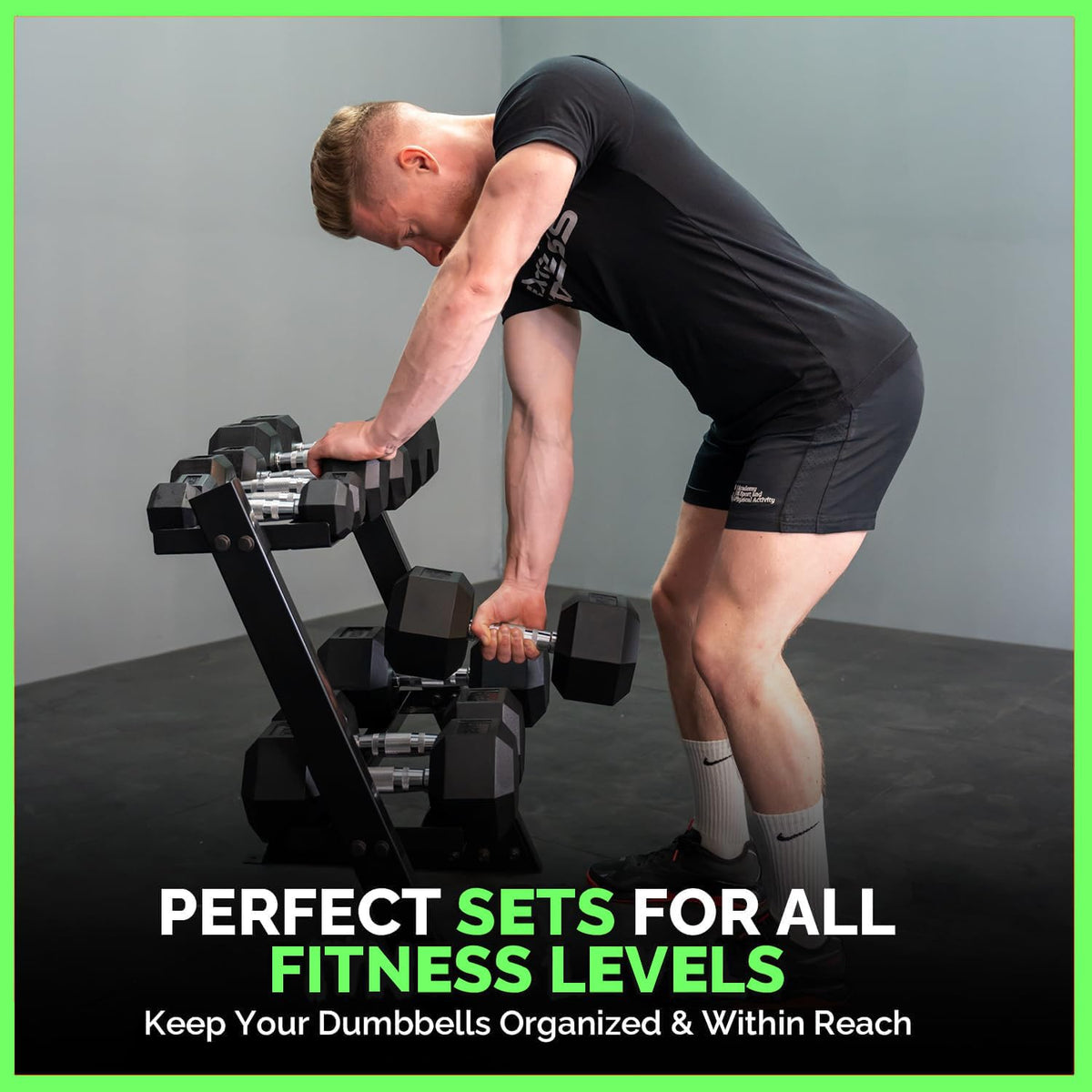 Rubber Hex Dumbbells with Rack N51195