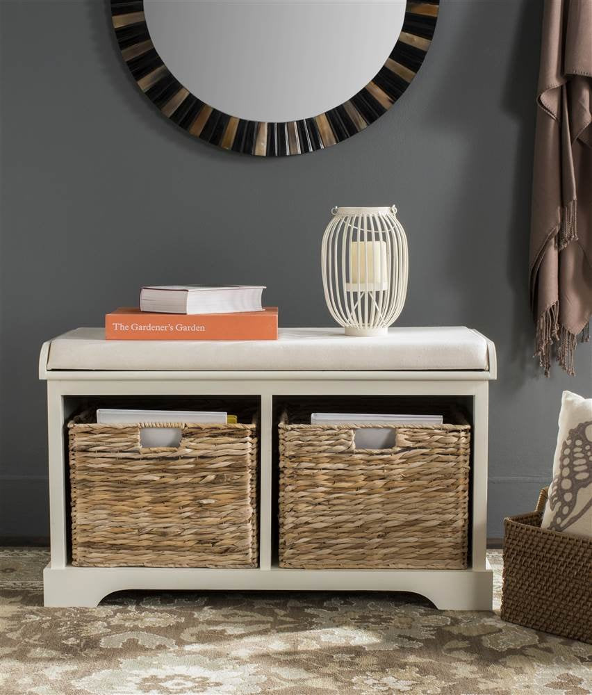 Wood Storage Bench D395206