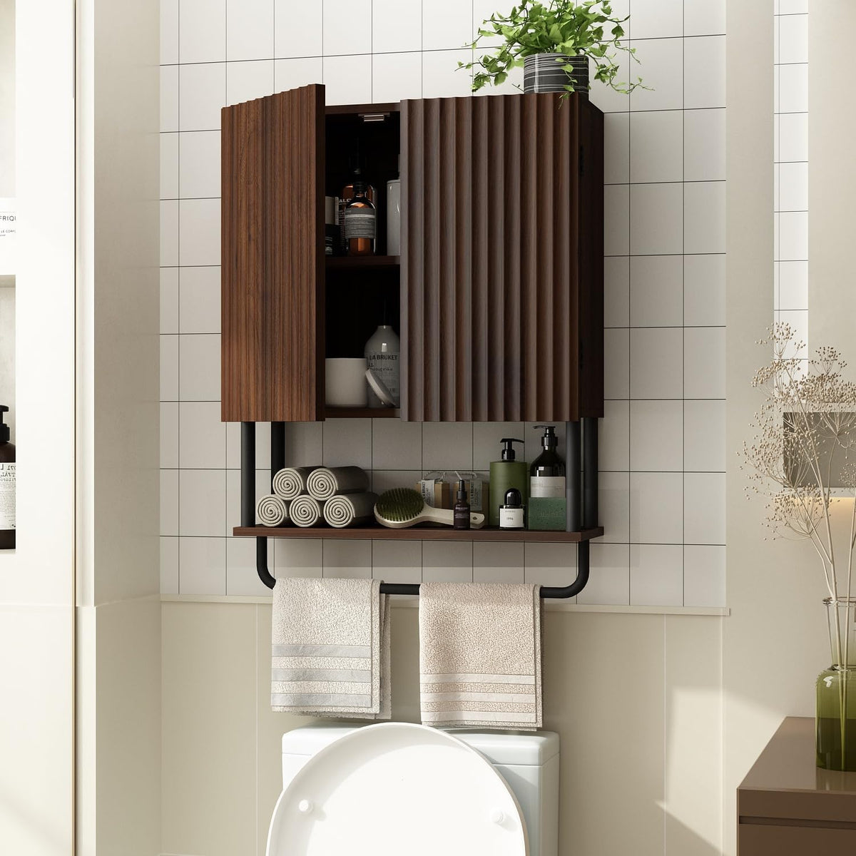 Fluted 2 Doors 3-Tier Bathroom Wall Cabinet U23607