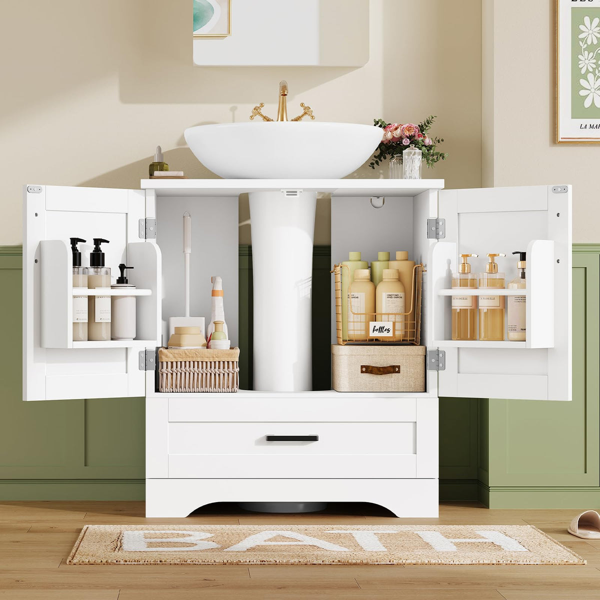 24" Pedestal Sink Storage Cabinet with 2 Doors & 1 Drawer Q714