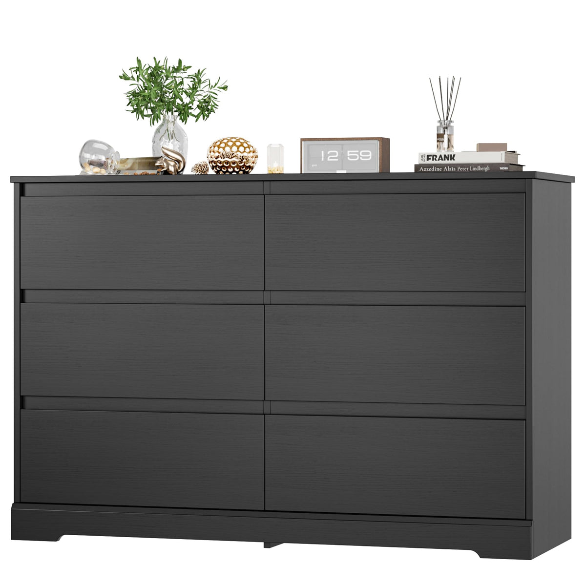 Black 6 Drawer Double Dresser Q958