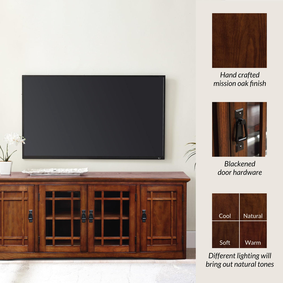 Solid Wood Mission Oak Four Door TV Stand Z34366