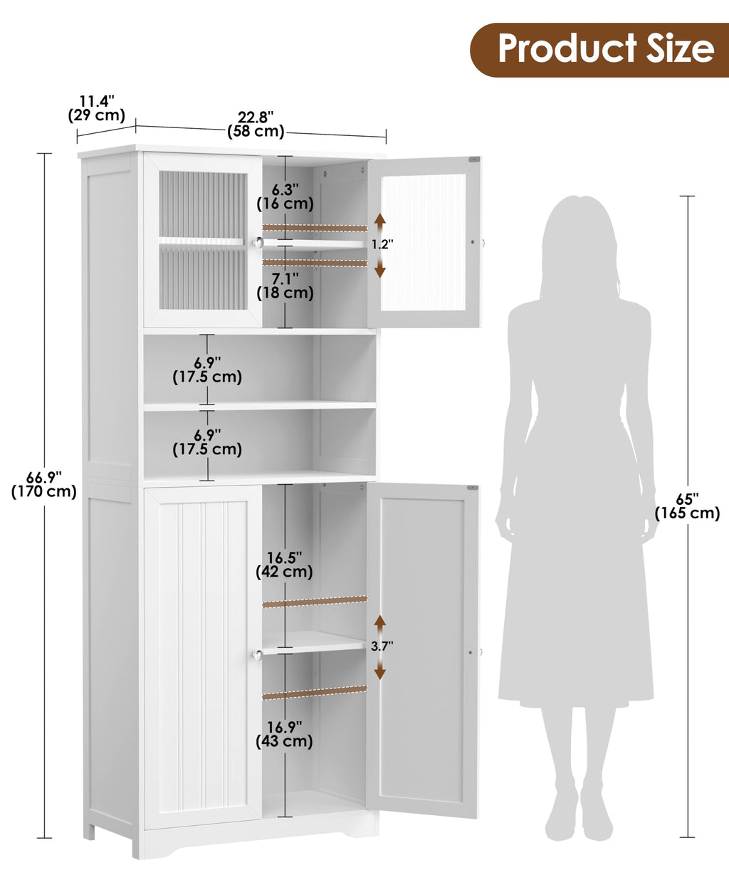 66.9" H Tall White Bathroom Storage Cabinet Q5569