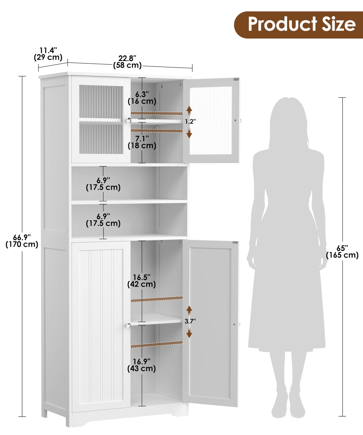 66.9" H Tall White Bathroom Storage Cabinet Q5569