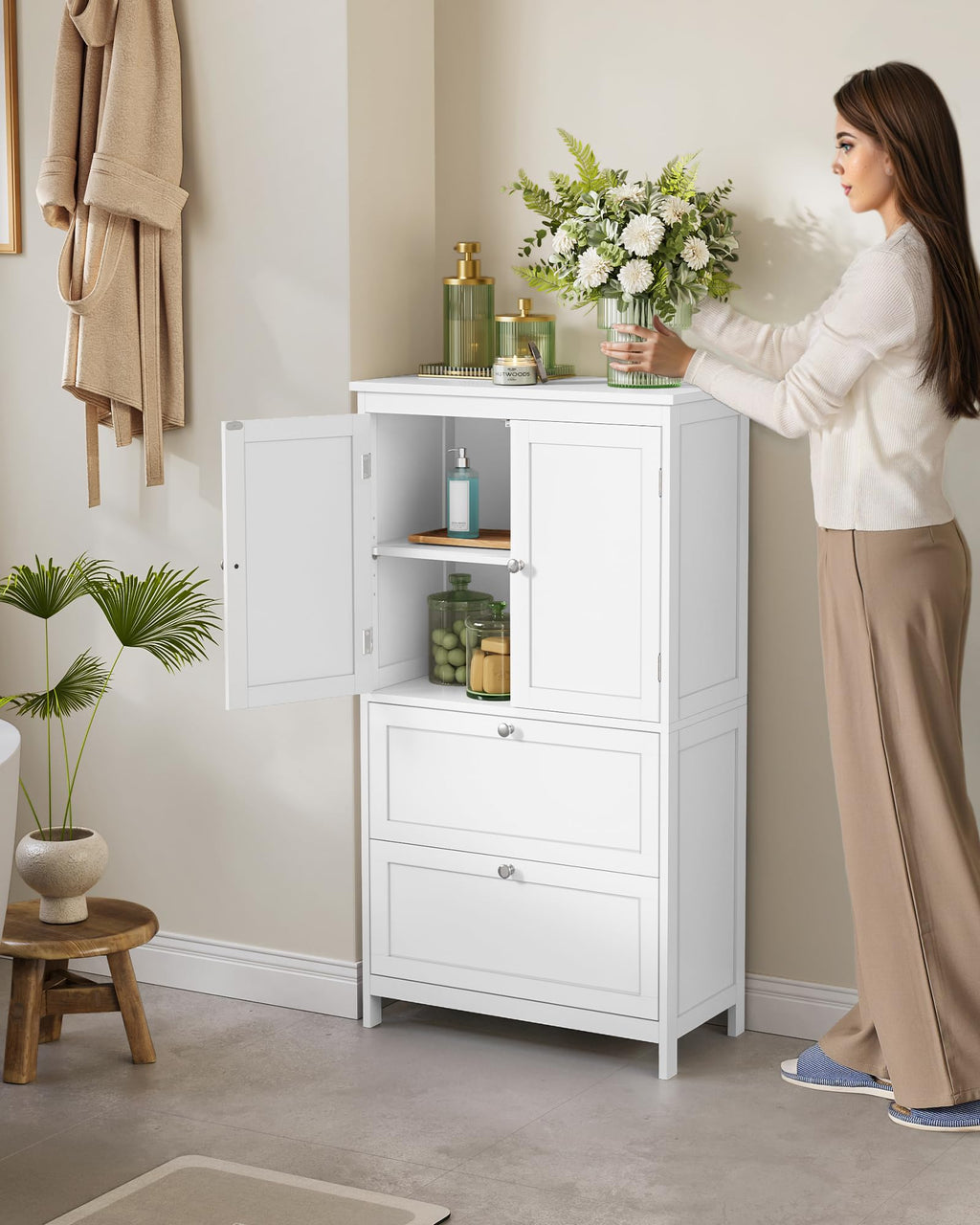 Cloud White Bathroom Floor Cabinet with 2 Doors, 2 Drawers P123987