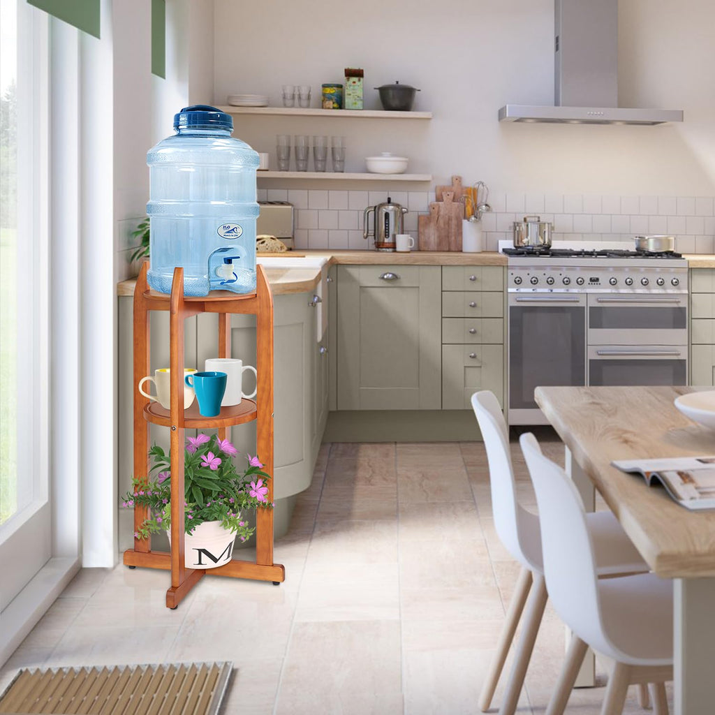 Solid Wood Water Dispenser Floor Stand with 2 Round Shelfs S343656