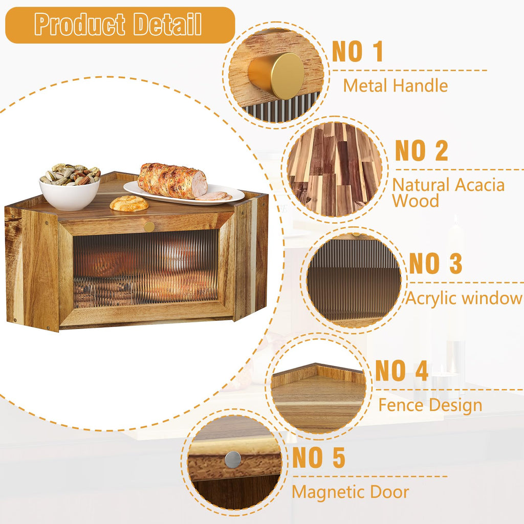 Acacia Wood Corner Bread Box H3965