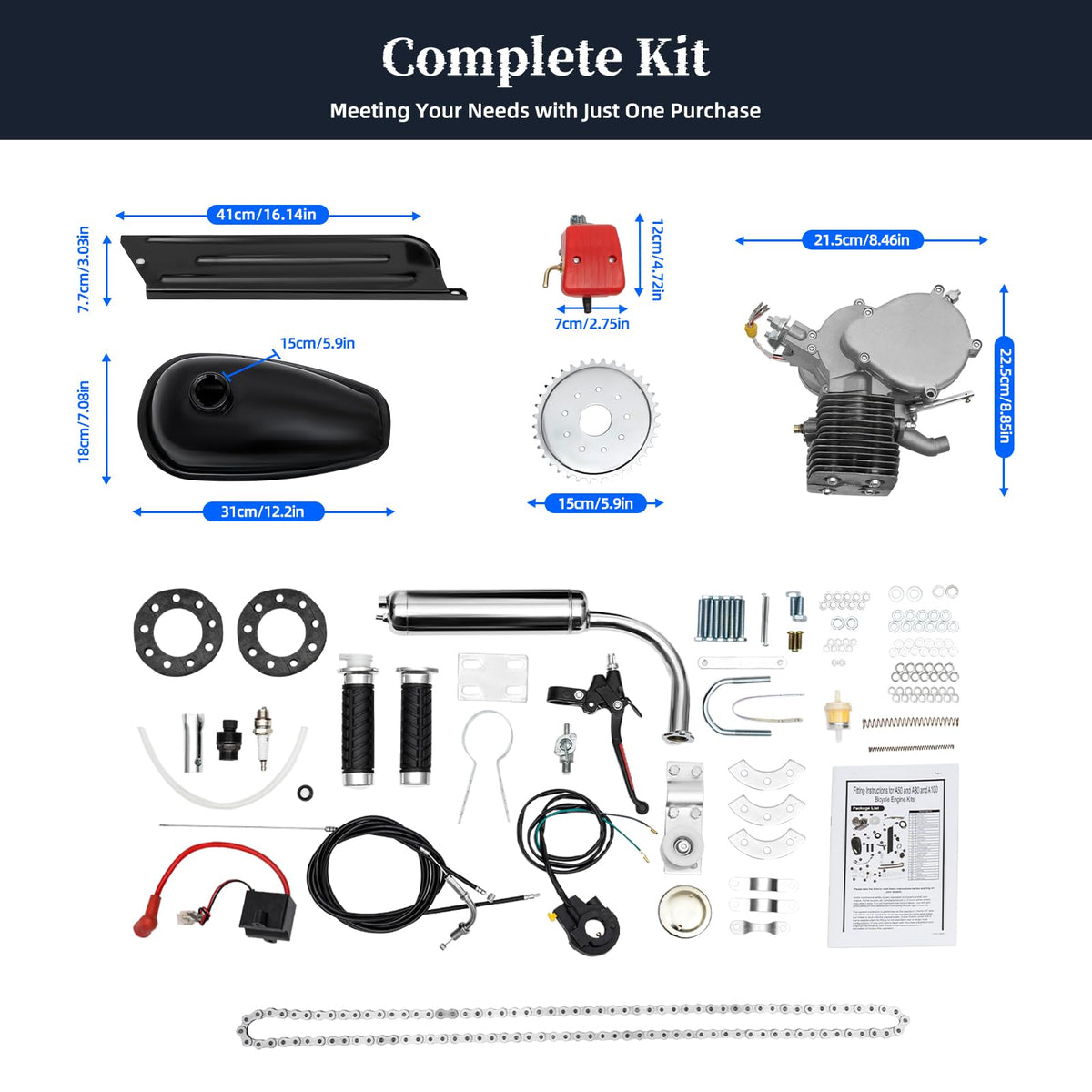 2-Stroke 100CC Bicycle Engine Kit with 36 Tooth Sprocket W507