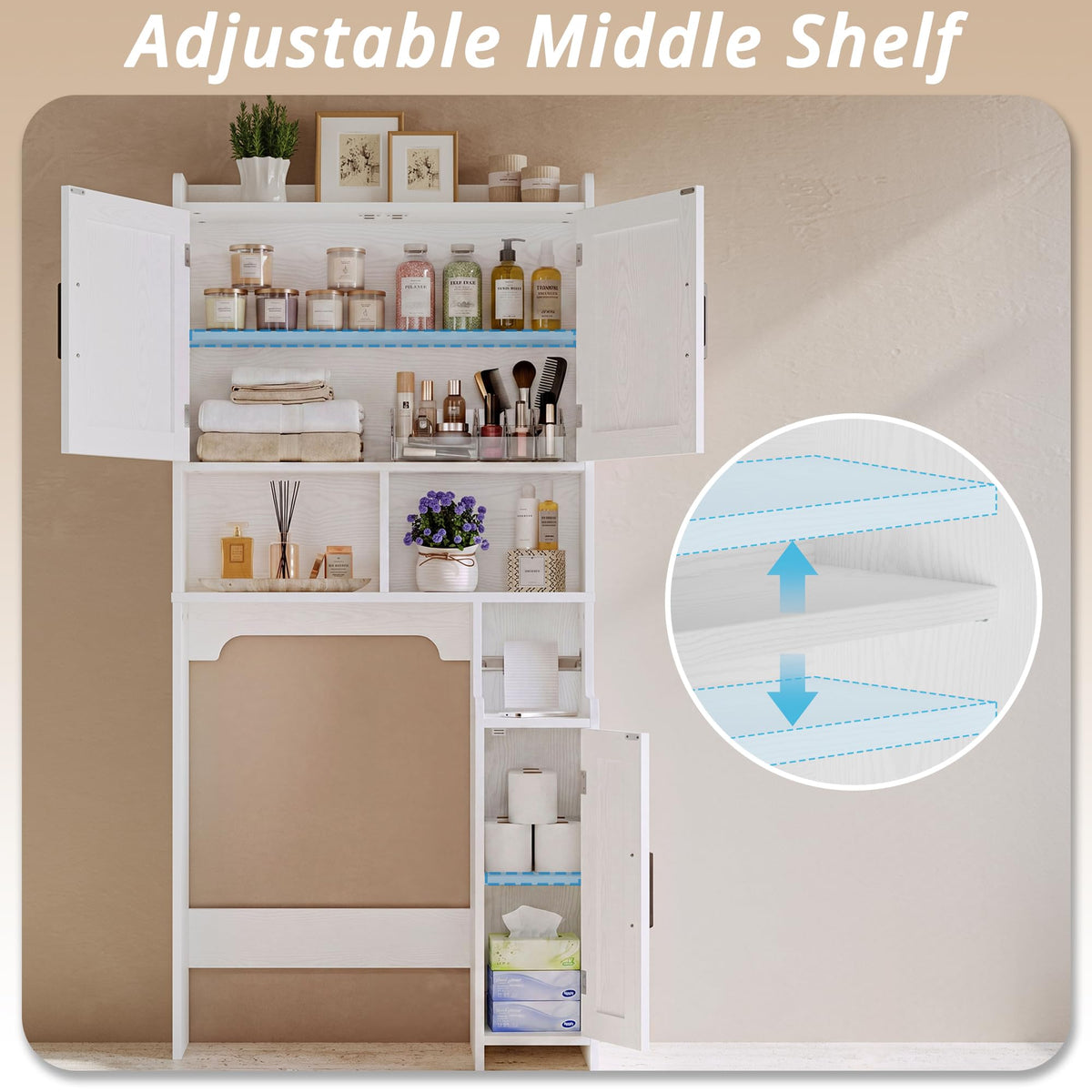 White Over The Toilet Storage Cabinet with Adjustable Shelves Z54754