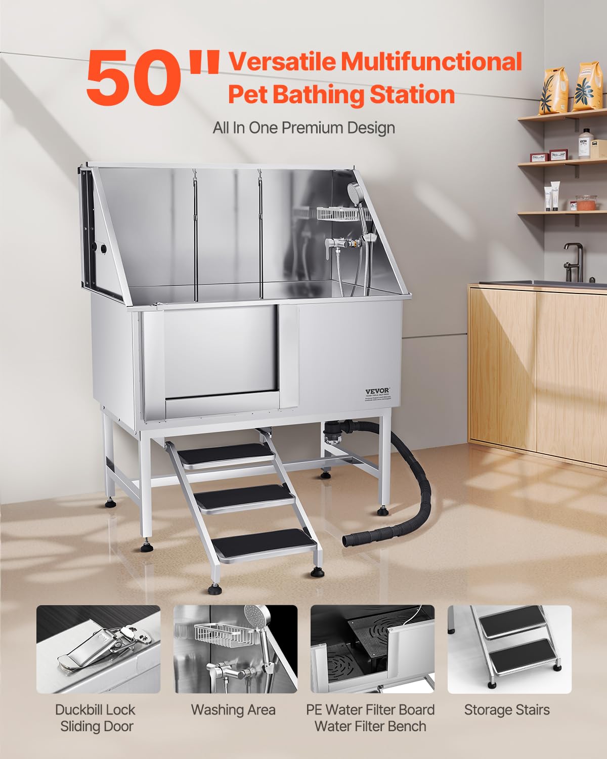 Stainless Steel 50 inch Pet Grooming Tub with Stairs P330354