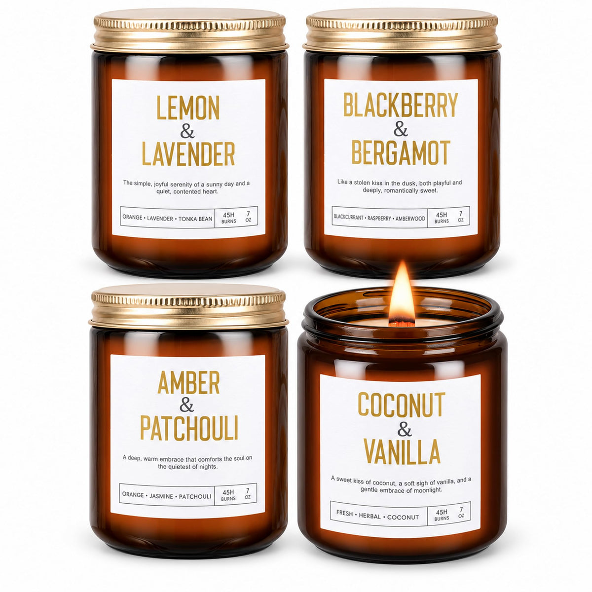 4 Pack Scented Candle Set with Wooden Wick B3077