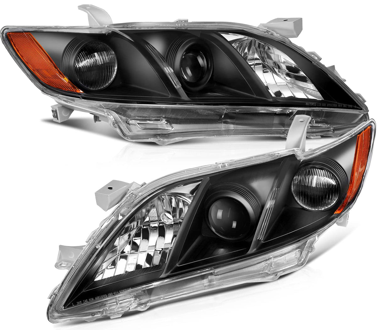 Black Housing Amber Reflector Clear Lens Headlight Assembly Pair I407337