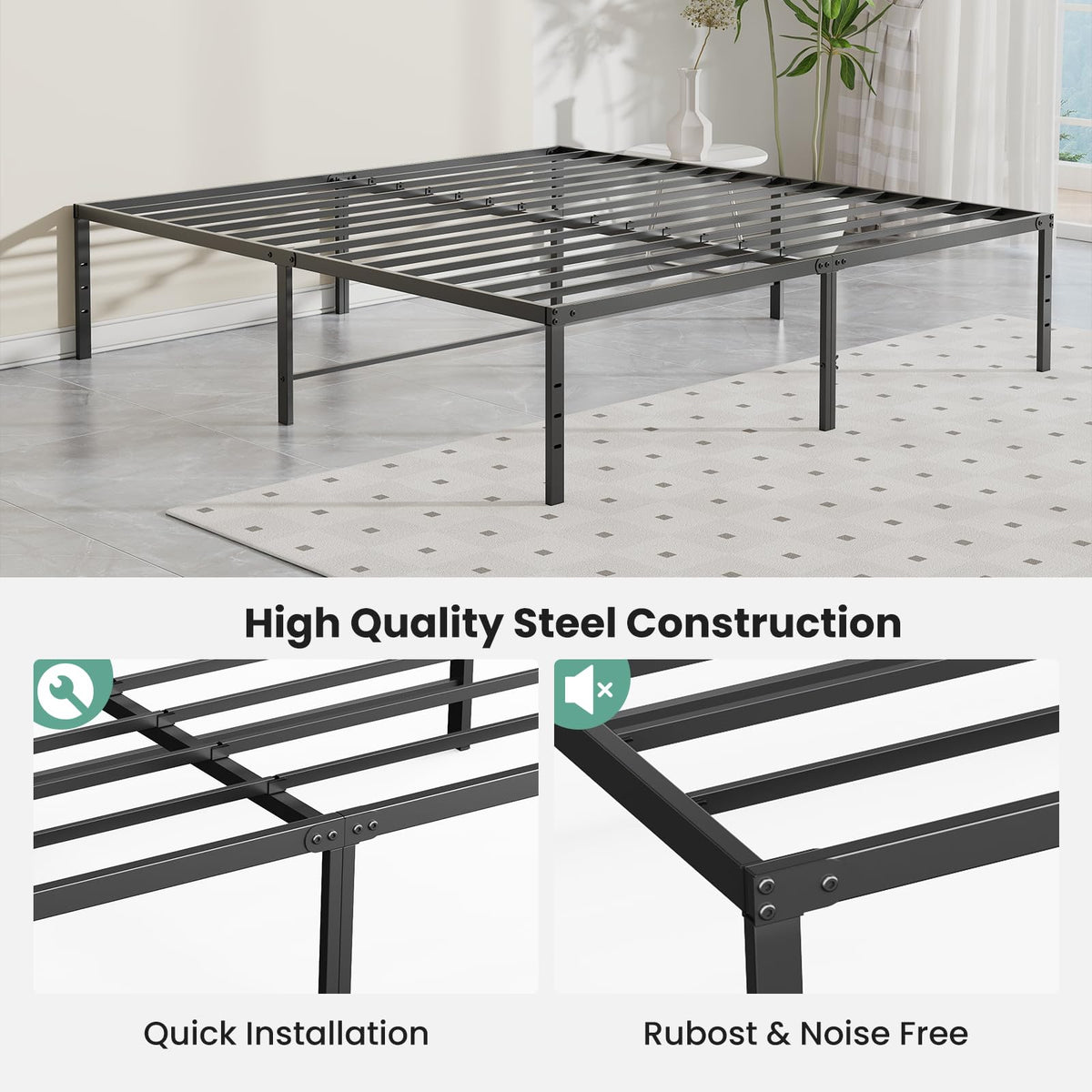 Queen 18 Inch Metal Platform Bed Frame O954162