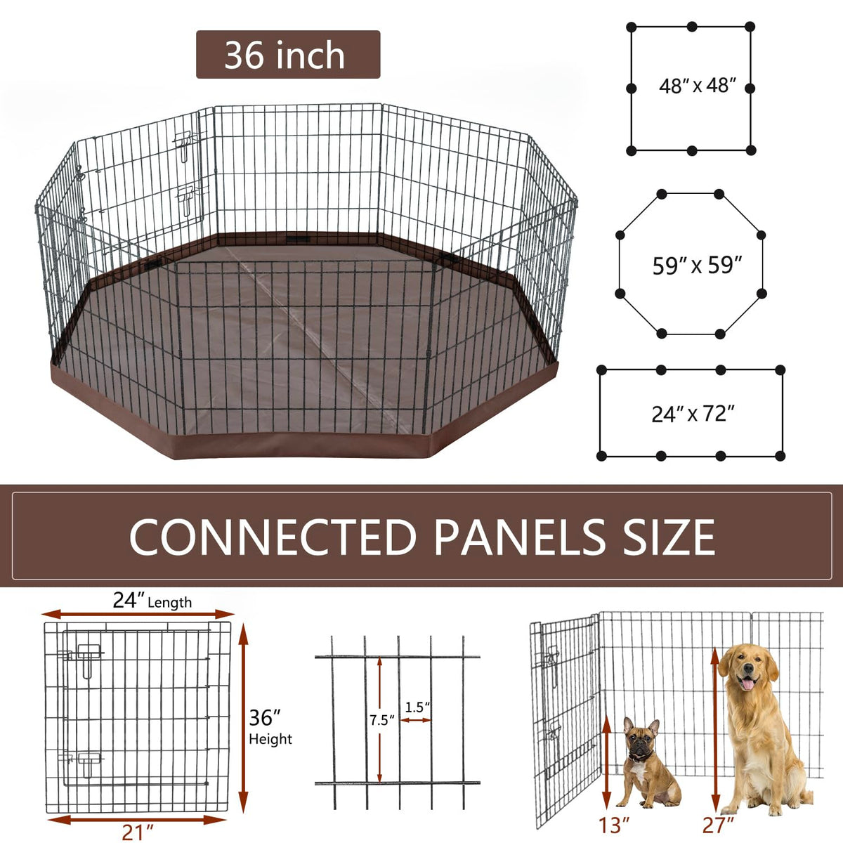 Foldable Metal Dog Playpen 8 Panels 36 Inch T7349