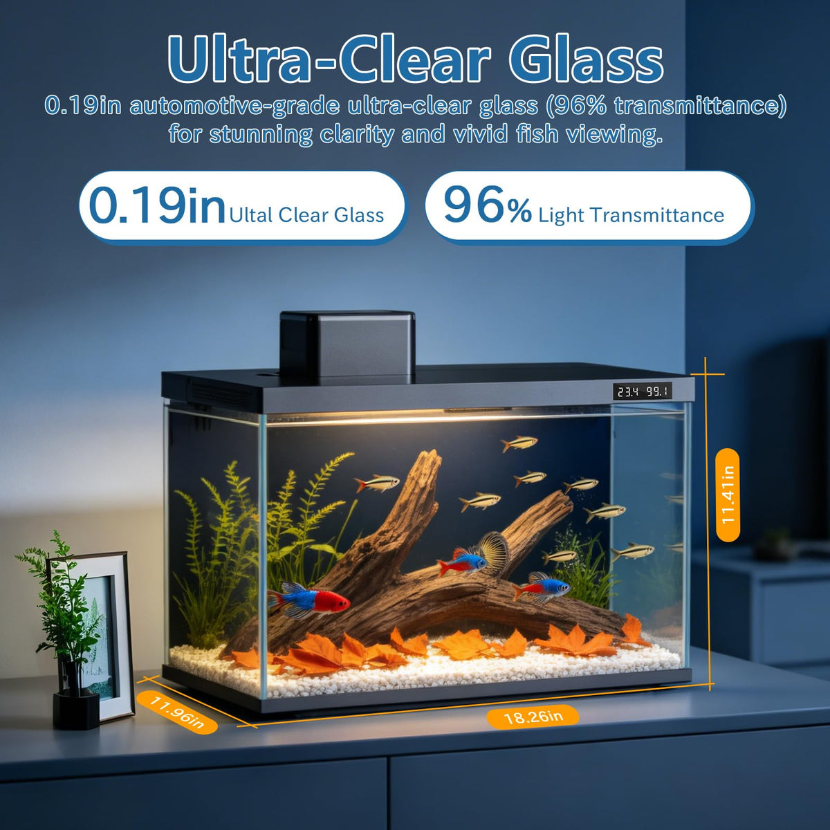 10 Gallon Smart Fish Aquarium Kit with Pump Filtration LED Lighting J670706