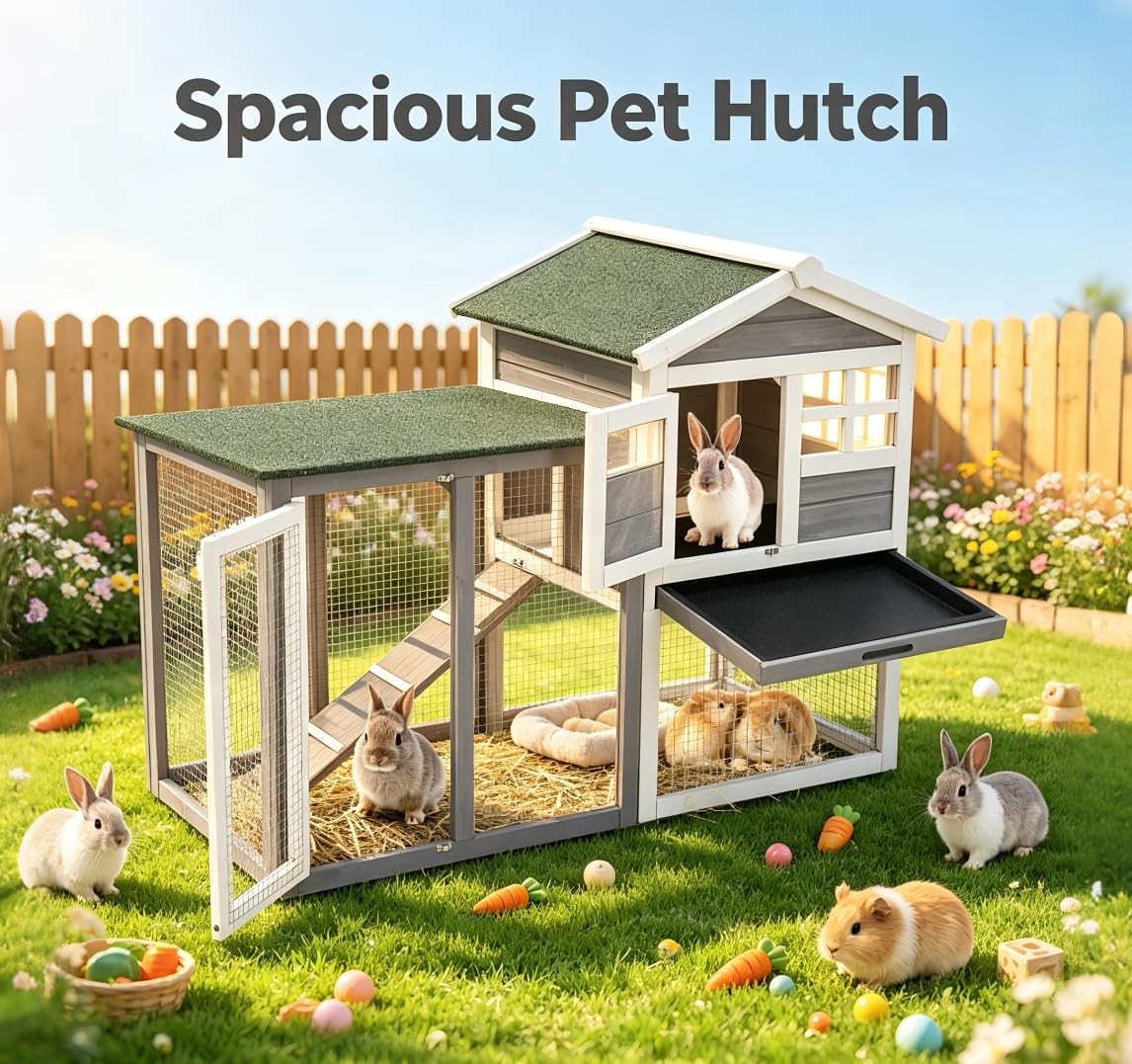 2-Story Wooden Bunny Hutch with Tray G53757