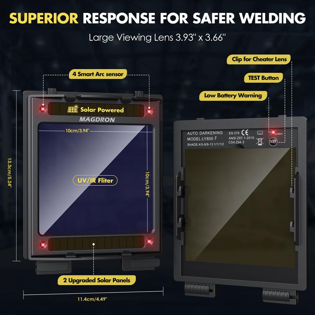 Auto Darkening Welding Helmet Large View True Color 4 Arc Sensor Solar/Battery Powered Q5166