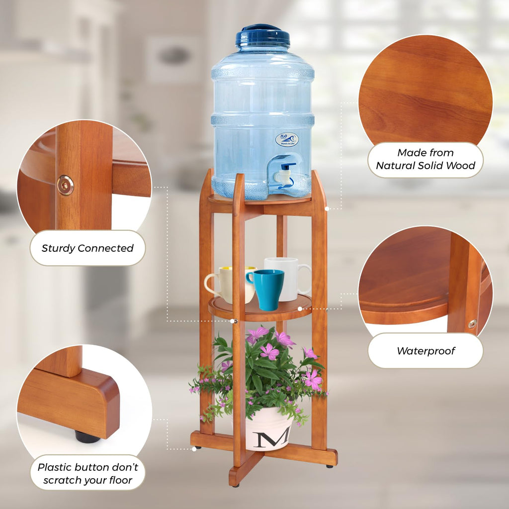 Solid Wood Water Dispenser Floor Stand with 2 Round Shelfs S343656