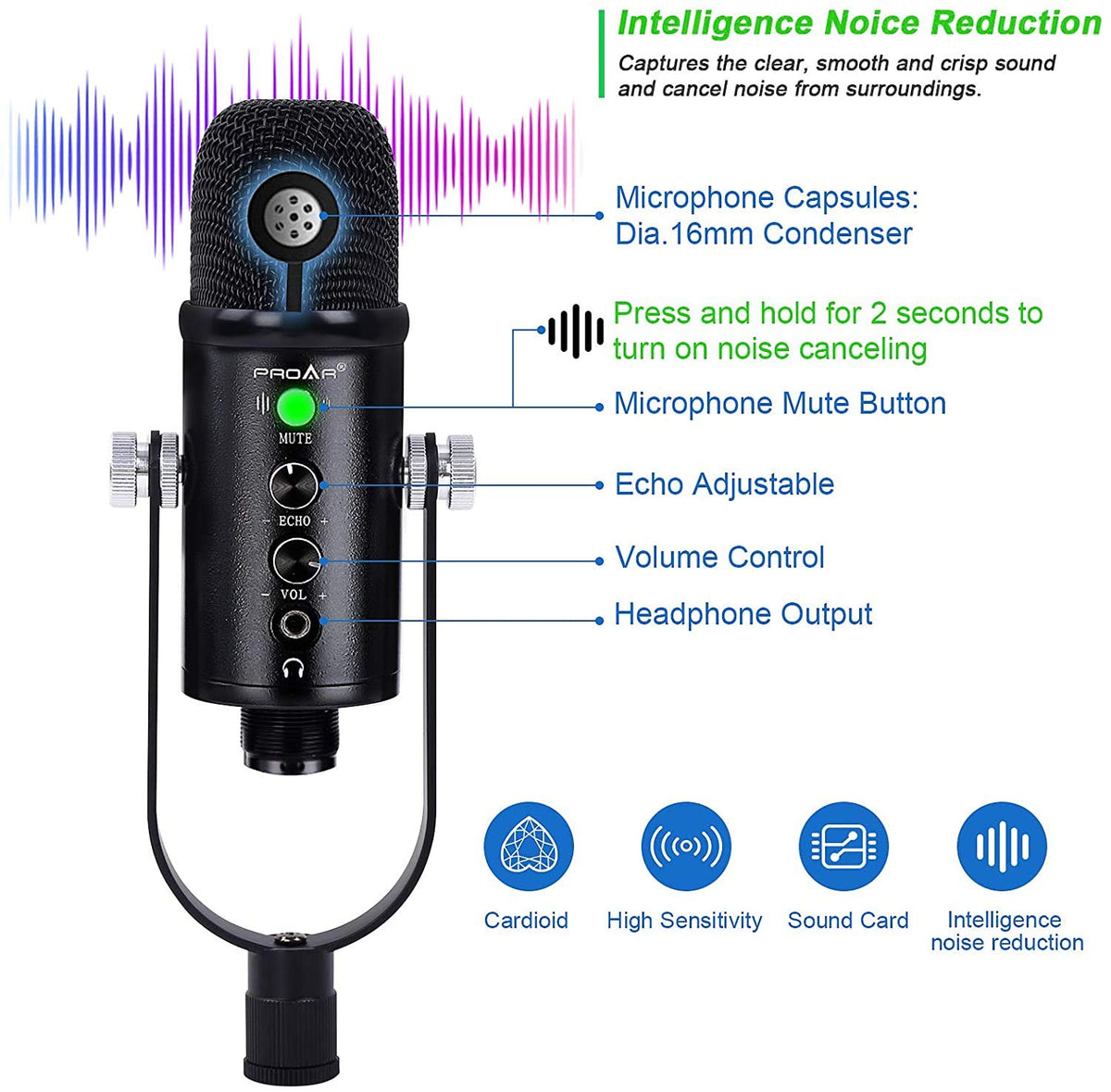 USB Condenser Microphone Kit with Boom Arm Q473