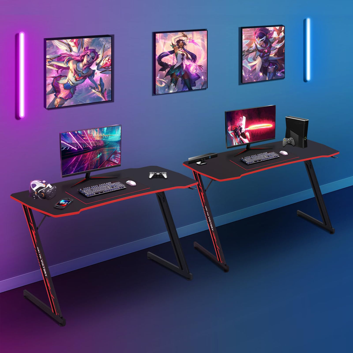 47 Inch Z Shaped Gaming Desk with Headphone Hook E337743