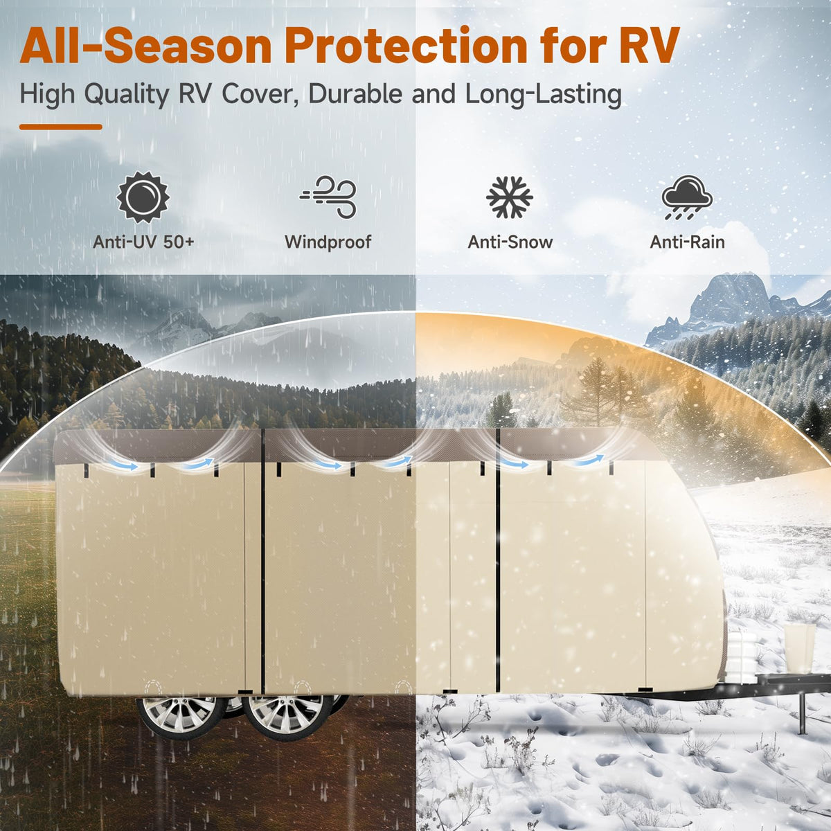 14' ~ 16' Waterproof Windproof Heavy Duty Travel Trailer RV Cover W4207