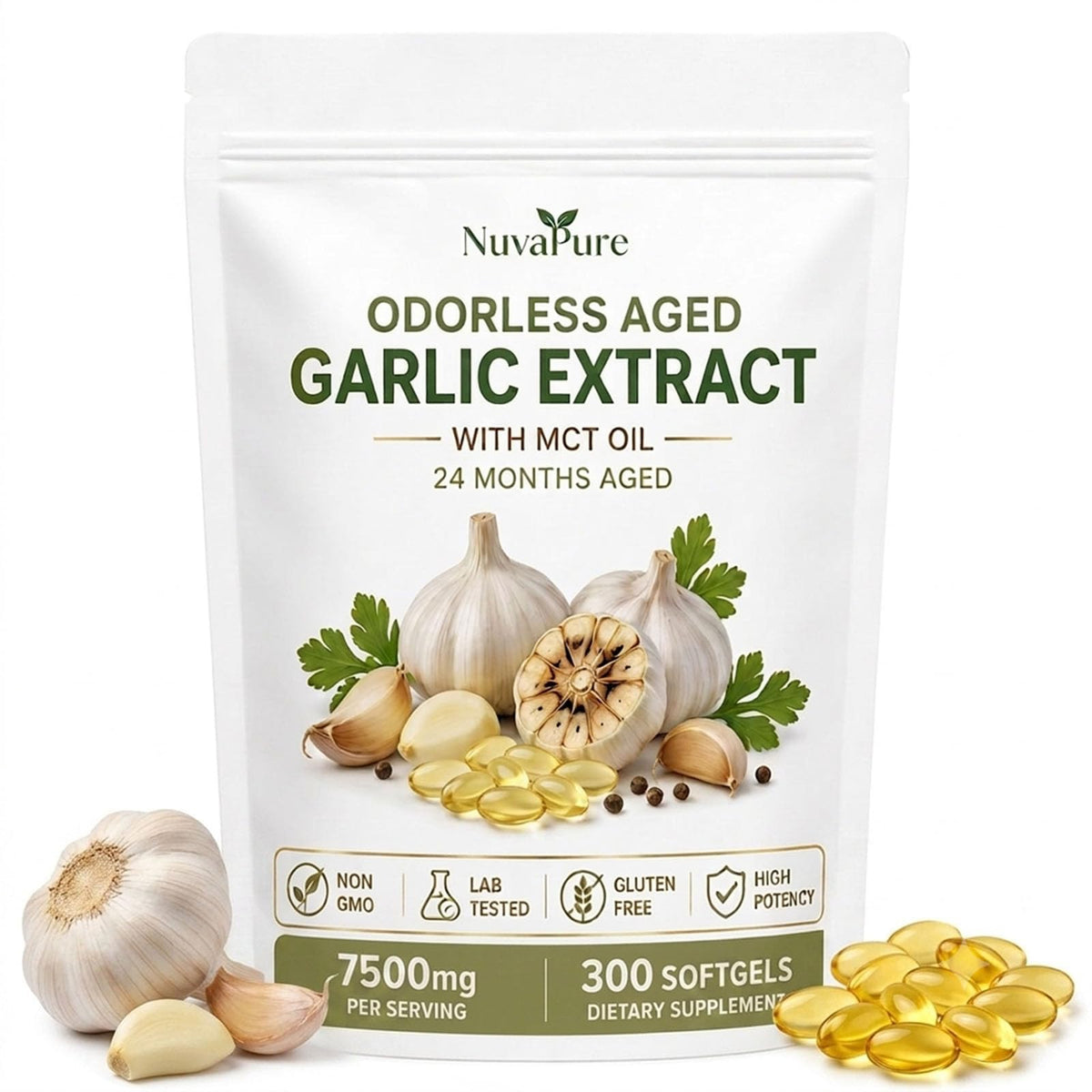 Odorless Aged Garlic Extract Supplement, 300 Softgels N73674