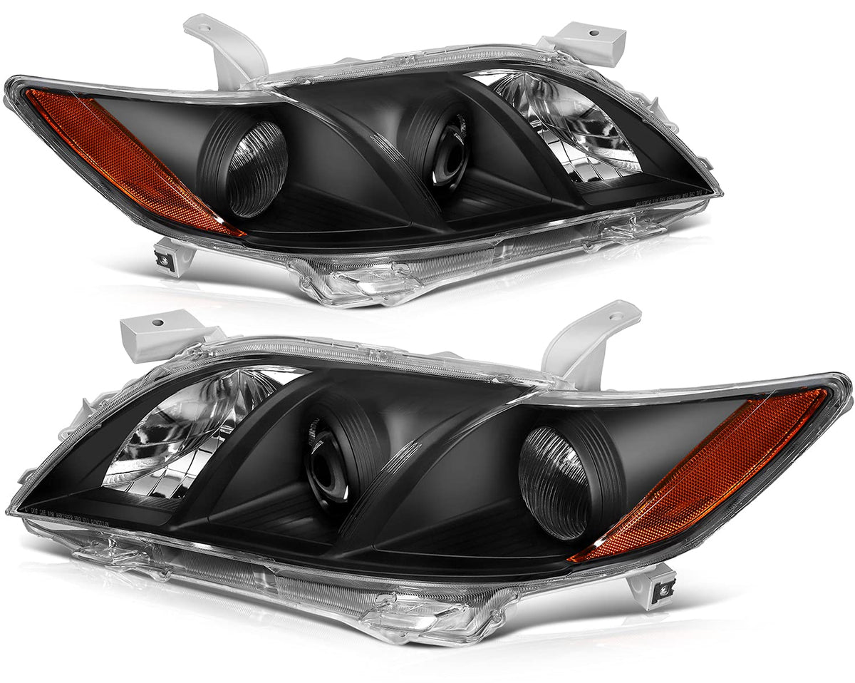 Black Housing Amber Reflector Clear Lens Headlight Assembly Pair I407337