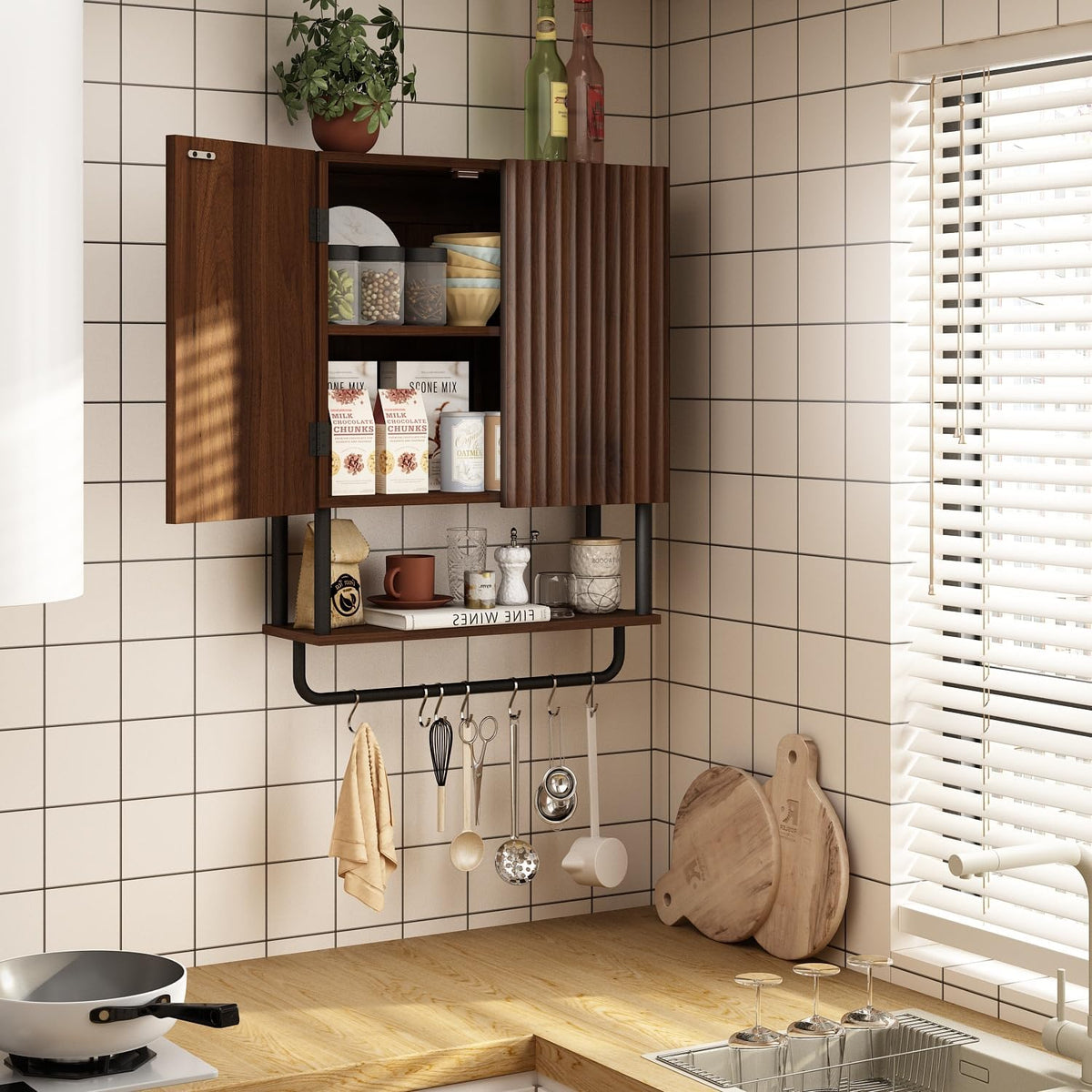 Fluted 2 Doors 3-Tier Bathroom Wall Cabinet U23607