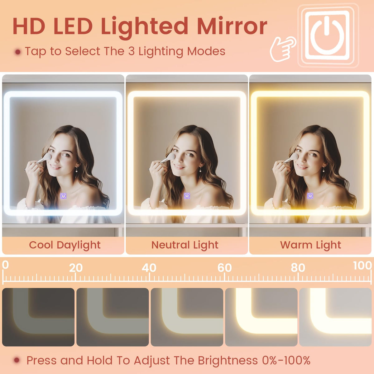 White Makeup Vanity Desk with Sliding LED Lighted Mirror Z6253
