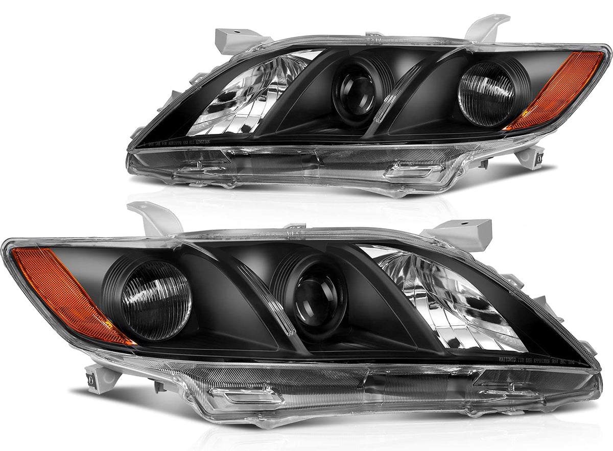 Black Housing Amber Reflector Clear Lens Headlight Assembly Pair I407337