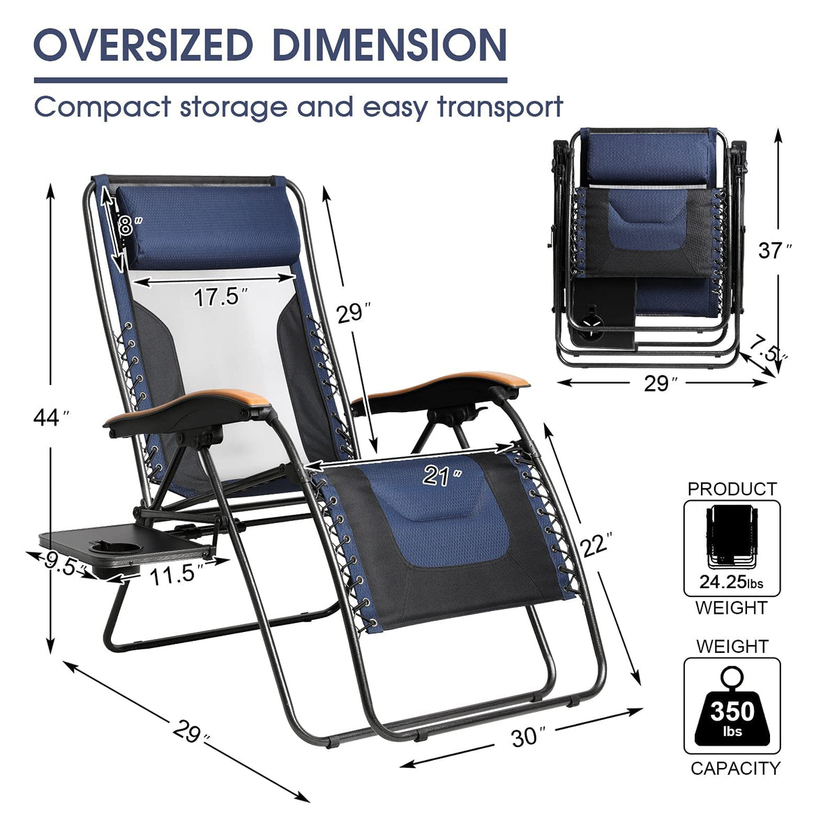 Oversized Mesh Zero Gravity Reclining Patio Chairs, 2 Pack M73893