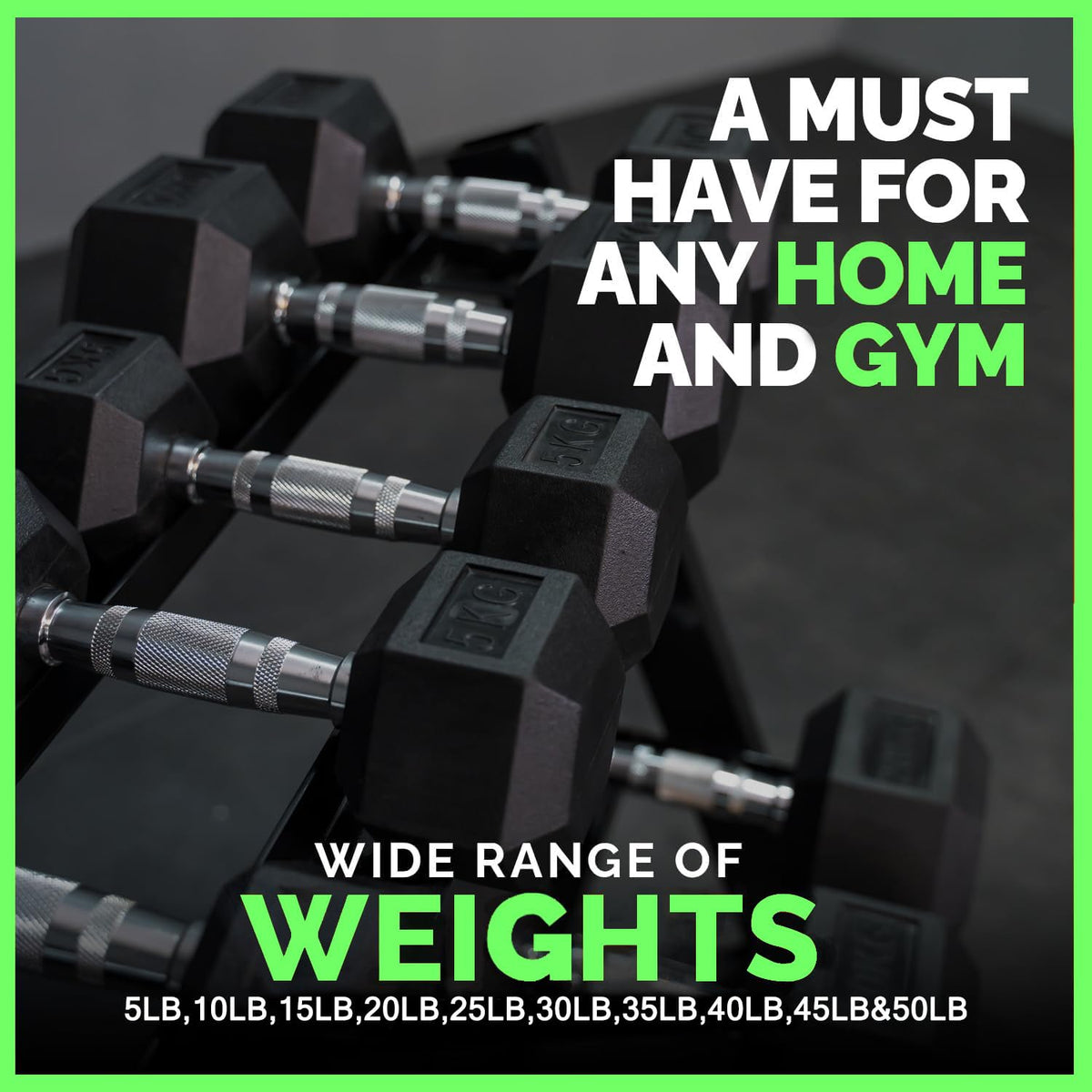 Rubber Hex Dumbbells with Rack N51195