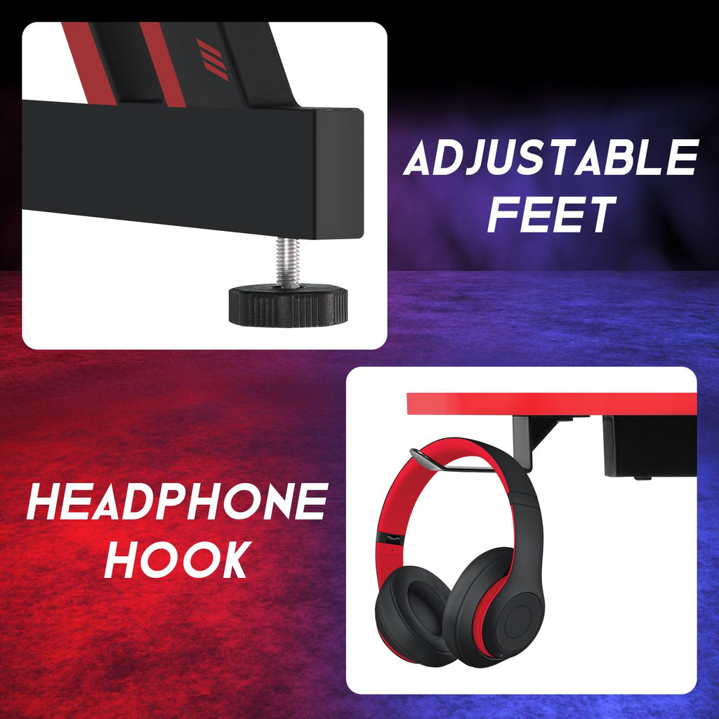 47 Inch Z Shaped Gaming Desk with Headphone Hook E337743