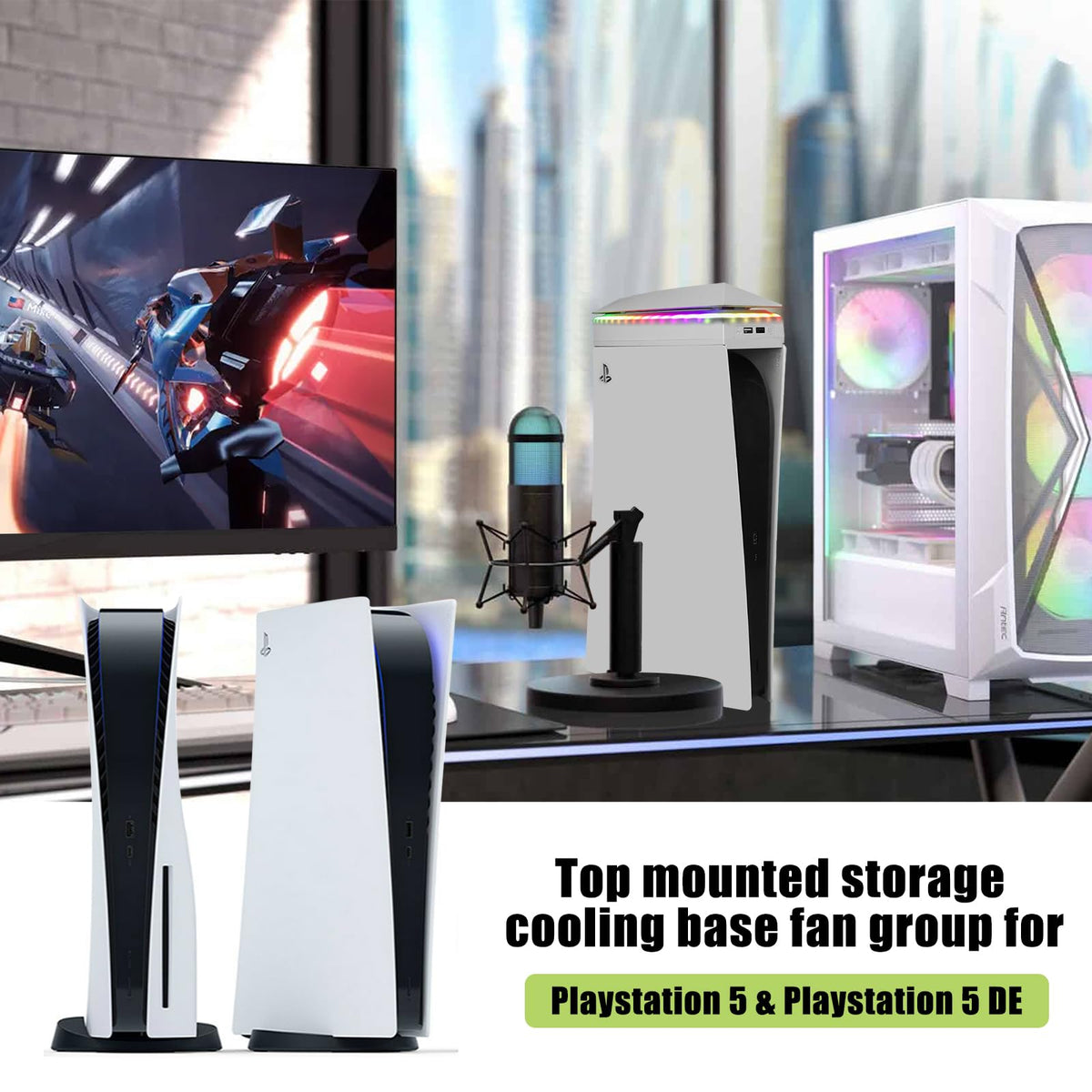 Console Cooling Fan with Dust Cover Colorful LED Light S619