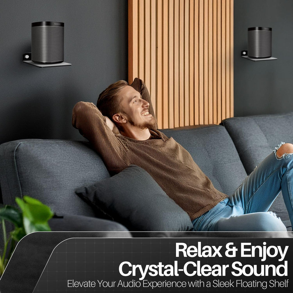 Black Acrylic 9 Inch 2 Pack Floating Speaker Shelf Wall Mount E7010